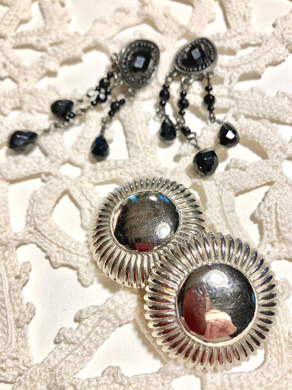 Two pair of Stunning Silvertone Clip Earrings